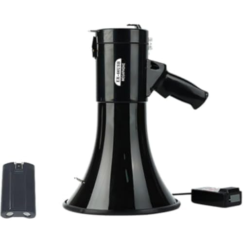 ハンドメガホン 50W 拡声器 ハンドマイク付き ショルダーメガホン サイレン機能 音量調節 運動会や販売イベントに最適 録音・再生機能付き 携帯型スピーカー 防災・救援活動にも対応 (ブラック(リチウム電池を含む))