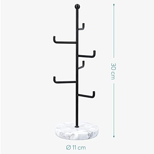 Navaris Metal Jewellery Tree Stand - 6 Tier Organiser with Marble Base - Hanger Display Holder to Store Necklaces Bracelets Rings Accessories - Black