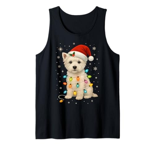 Westie Mom West Highland White Terrier Xmas Light Christmas Tank Top
