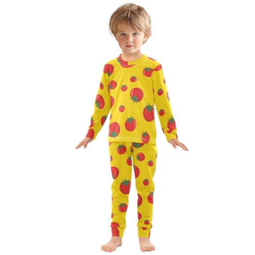 Pajama Sets Long Sleeve Tomato Pattern on Yellow Soft Comfy Sleepwear 2 Piece PJS 3-8T2