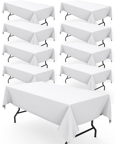 Pureegg Rectangle Table Cloth 60" x 102"  Durable Polyester Tablecloth Offers Reusable & Washable Protection, Ideal for Outdoor Party, Picnic, Wedding, Banquet and Birthday, 9 Pack, White