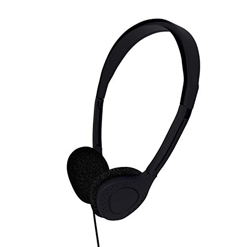 Maeline black on-ear headphones with swivel cups — the adjustable headband aimed at classroom and library use