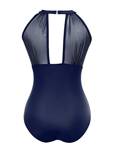 I2Crazy Womens Swimsuits One Piece Mesh Ruched Swimsuit Swimwear Monokini - L, Navyblue #TOP4