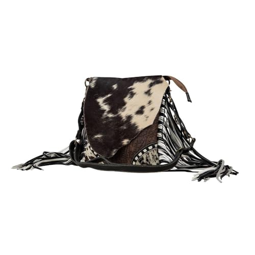 Myra Bag Corral Cowhide Purse - Western Purses for Women, Womens Purses with Hair-On Hide and Black and White Leather Fringe4