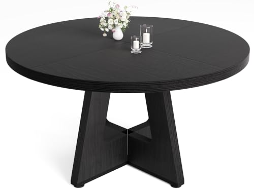 TEROL Round Dining Table for 4-6 People, 47" Dining Room Table with Wooden Pedestal Base, Circle Kitchen Tables for Kitchen, Dining Room, Living Room, Table Only