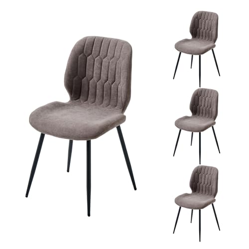 PPkrimnel Juego de 4 Sillas de Comedor para Cocina y Dormitorio Sillas de Salón Tapizadas con Patrón de Panal en Tela de Chenilla Sillas Ergonómicas con Patas Metálicas Color Marrón