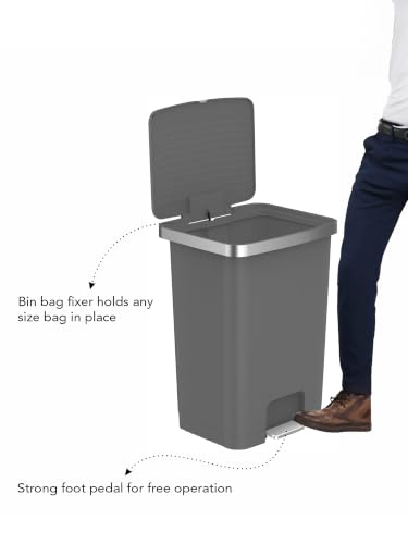 Image of Obsessions EKO 70L Plastic Step Bin with Pedal, Large Capacity Trash Can Ideal for Home, Kitchen and Office,Grey