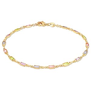 Barzel 18K Gold Plated Gold and Multi Color Crystal Baguette Anklet