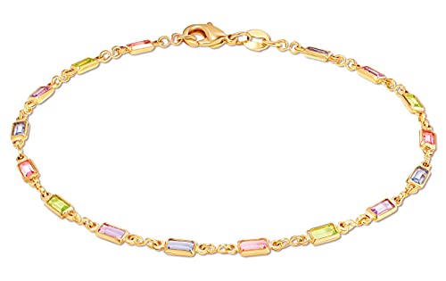 Barzel 18K Gold Plated Baguette Multi Stone Crystal Bracelet For Women, 7.5 Inches - Made In Brazil
