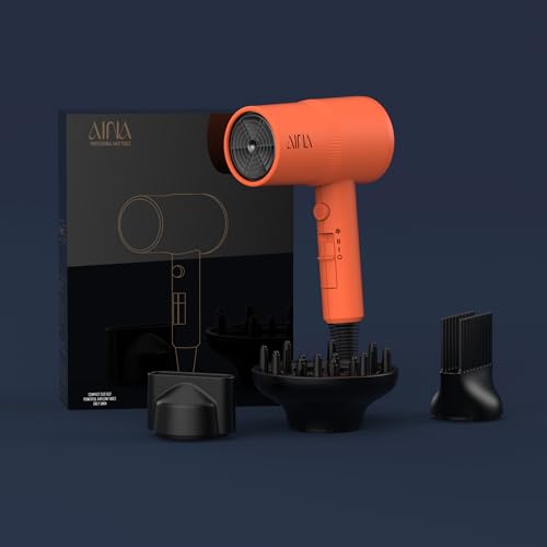 Image of AINA Hair Dryer with Diffuser,Comb Full-Featured Blow Dryer 110V(Orange) | 3 Heat /2 Speed;Cold shut button;Lightweight;Compact Size;High Temp;Low Airflow;Same Results;Less Expense