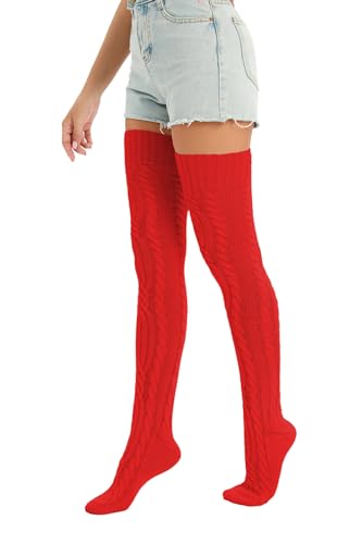 Image of YELAIVP Women's Thigh High Socks Over Knee Cable Knit Boot Stockings Winter Long Warm Leg Warmers