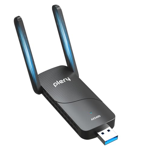 Image of PLERY USB WiFi 6 PC Gaming Adapter, 5400Mbps Tri-Band Network Card | Ultra-Low Latency for Competitive Game & 4K Streaming | for Windows 10/11, Professional-Level Stability for Office & Live Broadcast