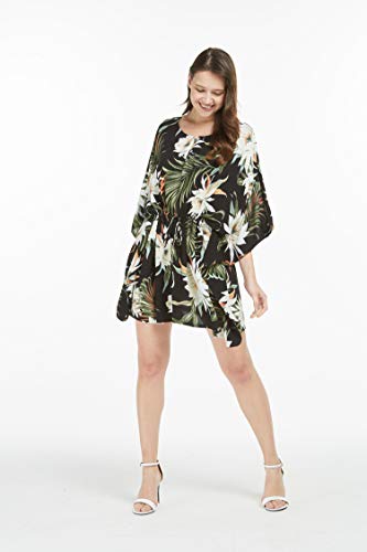 Image of Family Matching Hawaiian Clothes, Wispy Cereus Black | Lightweight 100% rayon • Family matching outfits • Tropical floral print • Beach vacations • Luaus • Cruises • Family photos