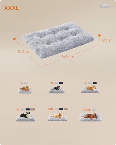 Feandrea Hundebett, Hundekissen, Flauschige Hundematte, Langer Plüsch, 140 x 100 cm, weiche Polsterung, waschbar, multifunktional, Ombré-Grau PGW205G01