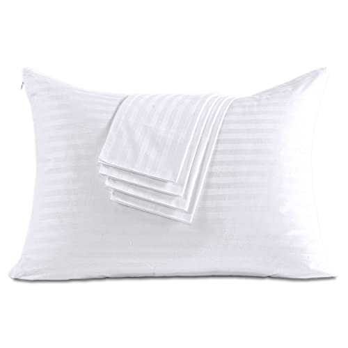 100% Cotton Pillow Protectors With Zipper Queen Size, White Pillow Cases Set Of 4 For Home & Hotel, Sateen Soft Cooling Hidden Zippered Pillow Case Protector For Hair & Skin, 20X30 In #TOP7