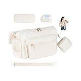 Rexmore Puffer Quilted Fanny Pack Diaper Bag for Mom - Women‘s Compact Crossbody Purse with Portable Changing Pad & Wipes Pouch, Travel & Quick Errand Baby Essentials Organizer (Off White)