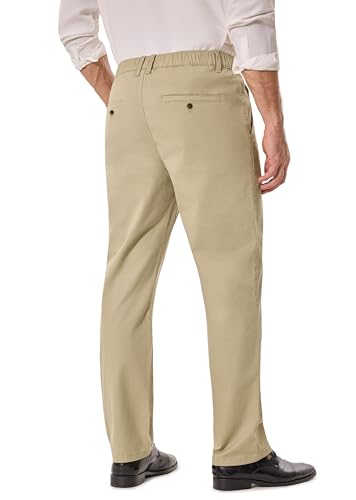 voeeron Men's Elastic Waist Pants Relaxed Fit Khaki Pants Wrinkle Resistant Flat Front Casual Pant3