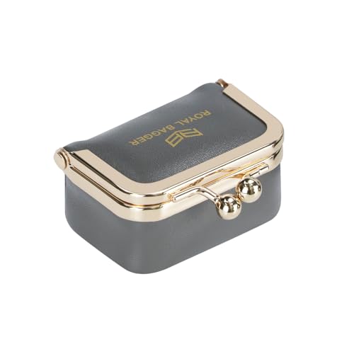 Small Size, Royal Bagger Retro Genuine Leather Mini Kiss Lock Coin Purse – Women's Jewelry Box for Earrings, Rings & More 3894 (Grey)
