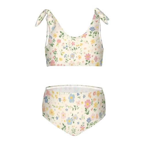 KLL Beautiful Vintage Pattern Bouquets Girls 2 Piece Bikini Sets Beach Bathing Suit Swimming Suits Cute Shoulder Strap