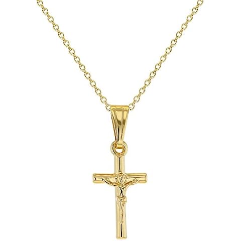 In Season Jewelry Gold Plated Small Jesus Crucifix Cross Pendant Catholic Necklace for Children 16" Religious Jesus Christ Crucifix Cross Pendant Necklace for Kids - Girls or Boys Cover
