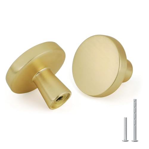 goldenwarm 20pcs Gold Cabinet Knobs for Dresser Drawers Kitchen Hardware Handles Brushed Brass Modern Round Knob,Zinc Alloy