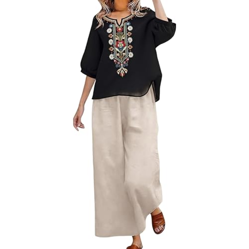 Blusa y pantalones anchos de muselina conjunto de ropa de verano ligero y cómodo
