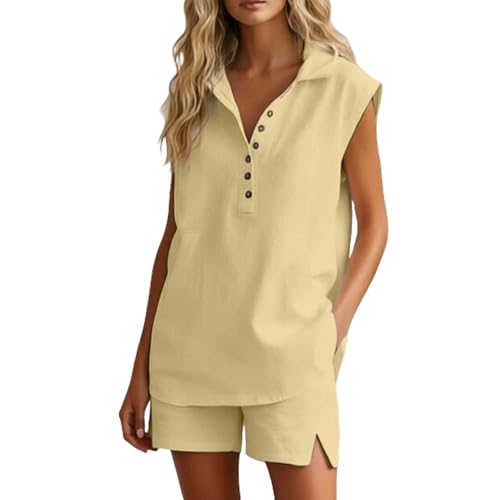 Short à capuche sans manches pour éviter la chaleur grâce au tricot léger et ample jaune