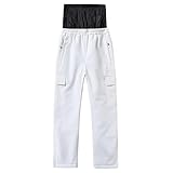 Kids Insulated Snowboard Pants Boys Girls Fleece Lined Hiking Sweatpants Waterproof Windproof (White, 14-15 Years)