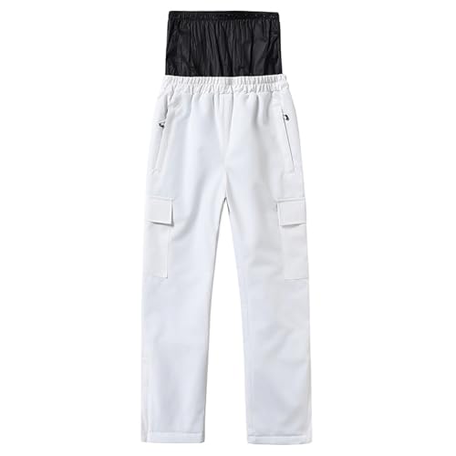 Kids Insulated Snowboard Pants Boys Girls Fleece Lined Hiking Sweatpants Waterproof Windproof (White, 14-15 Years)