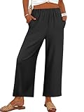 ANRABESS Women's Wide Leg Cropped Pants Elastic Waist Lounge Summer Palazzo Pants Beach Vacation Spring Trousers with Pockets Black