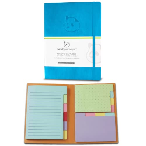 Cyan Pro Undated 6 Month Day Planner - Daily Planner with Spring Sticky Notes by Panda Planner - Organizer Planner and Sticky Notes for Productivity