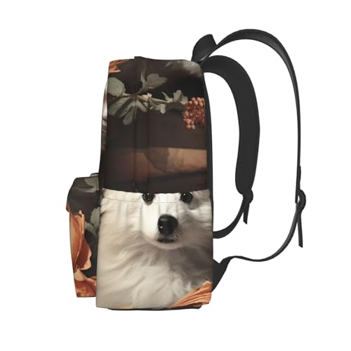 Travel Backpack for Women Men Dog Sits Next to a Flower Casual Daypack Large Capacity Nurse Bag3