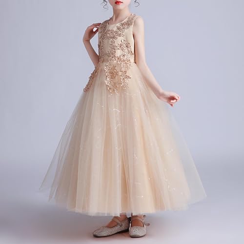 Girls Lace Bridesmaid Dress Flower Sequin Dresses Wedding Ball Gown Toddler Princess Pageant Evening Dress 4-14Y4