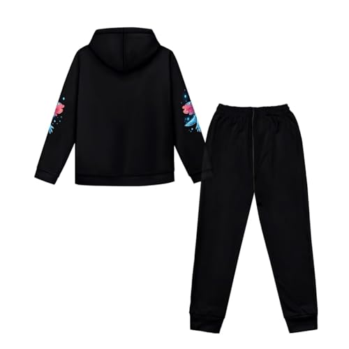 Girls Casual Pants Set Hooded Sweatshirt and Jogging Sweatpants Cute Graphic Track Suit 5-12 Years Old3