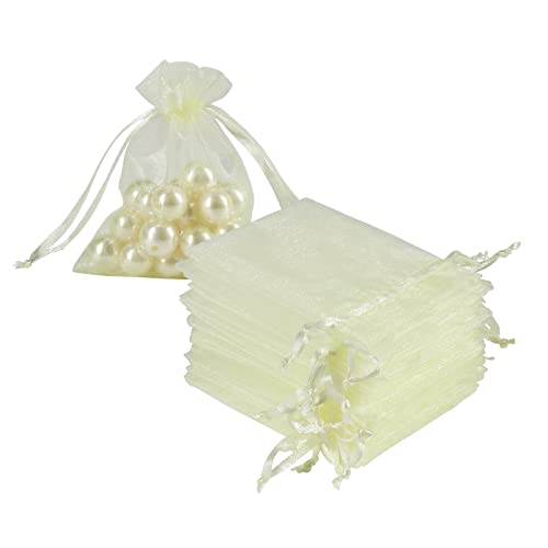 Image of HRX Package 100pcs Little Organza Bags 3 x 4 inch, Pastel Yellow Mesh Bags Drawstring Pouches for Jewelry Bracelets Candy Party Favor Small Gift
