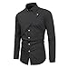 DGHM-JLMY Men's Double-Breasted Fake Two-Piece Everted Placket Shirt Solid Personality British Style Fake 2 Piece Shirts (Black,Medium)