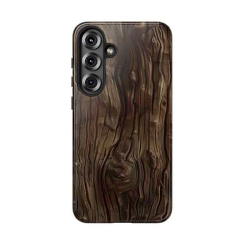 Coque rigide Samsung S25 Plus motif texture bois marron foncé finition brillante premium