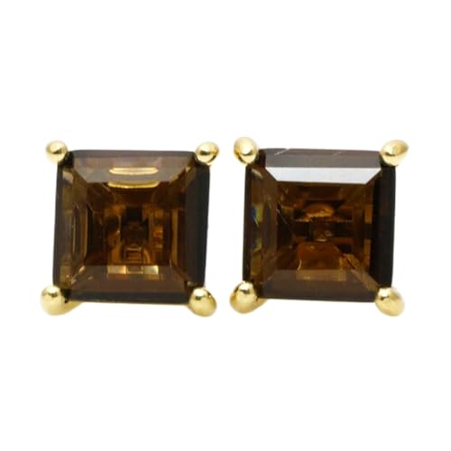 Boucles d'oreilles quartz fumé naturel puces carrées minimalistes femme