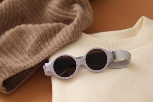 BÉABA, Baby-Sonnenbrille 0-9 Monate, 100% UV-Schutz - CAT 4, Seitenschutz, Optimaler, Verstellbares elastisches Stirnband, Glee Collection, Lila