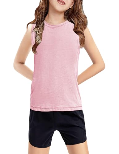 Image of Haloumoning Girls Tank Tops Kids Sleeveless Athletic Lightweight Cute Summer Top Dancewear 5-14 Years