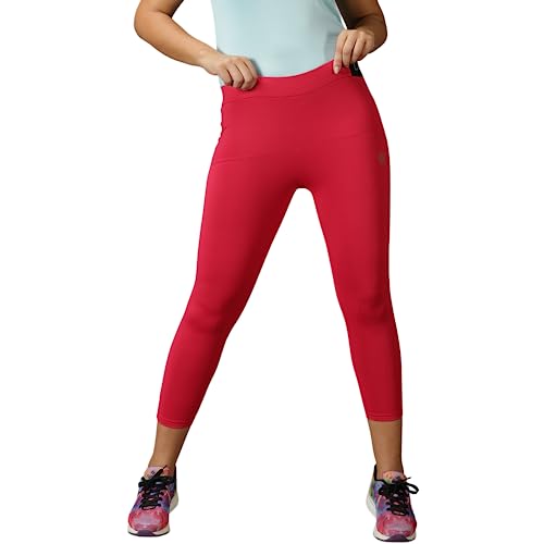 Image of DOMIN8 Slim Fit Tights for Women | Full Length & Polyester Blend Bottom Leggings | Best for Gym, Yoga & Training | Pink - M