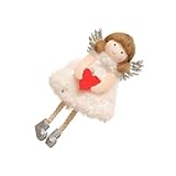 LOORGVEL Kreative Plüsch Schutzengel Puppe mit Herzmuster Hängedekor Weicher Kuschelengel Anhänger Beige als Patengeschenk zur Taufe und Valentinstag