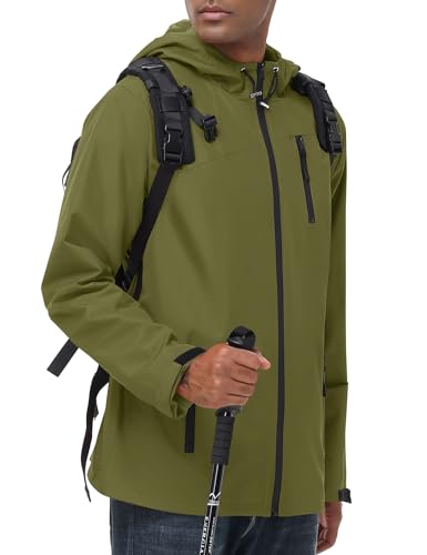 Image of Avoogue Mens Waterproof Lightweight Rain Jacket Breathable Active Outdoor Hooded Raincoat Casual Trendy Jackets Work Jacket