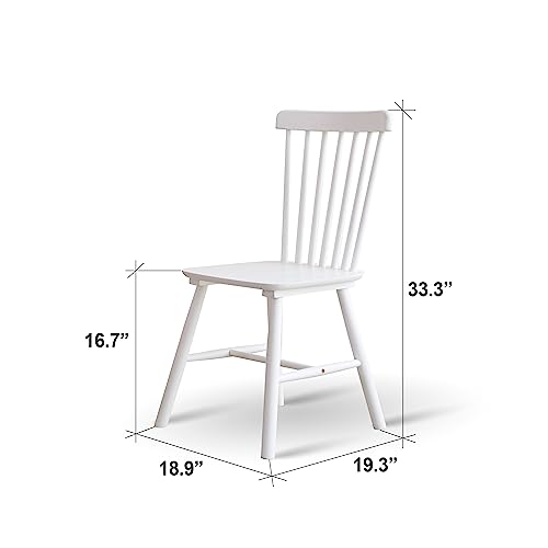 Livinia Aslan Malaysian Oak Dining Chair Set of Two, Country Farmhouse High Spindle Back Wooden Side Chairs (White)