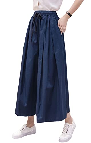 loveimgs Women's Casual Pleated Wide Leg Cropped Pants Elastic Waist Palazzo Culottes with Pockets