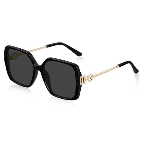 Retro Square Sunglasses for Women Oversized Vintage Style Sun Glasses UV Protection Metal Temple