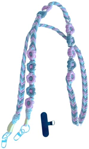 Handmade Phone Wrist Strap,Mobile Phone Lanyard Charms Strap For Women，Replacement Strap For Bag, Grey and Pink