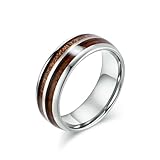 SYAVR Bague en Cuir de Grain de Bois incrusté d’Acier au tungstène, Bague de Couple en Bois à Double rainure Haut de Gamme en Or de tungstène