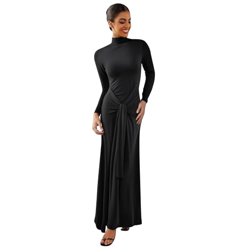 Robe longue moulante col haut anti-complexes pour une silhouette gainée en soirée