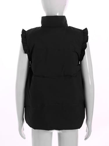 Kids Girls Ruffle Puffer Vest Sleeveless Button Down Waistcoat Vest Padded Gilet Outerwear4